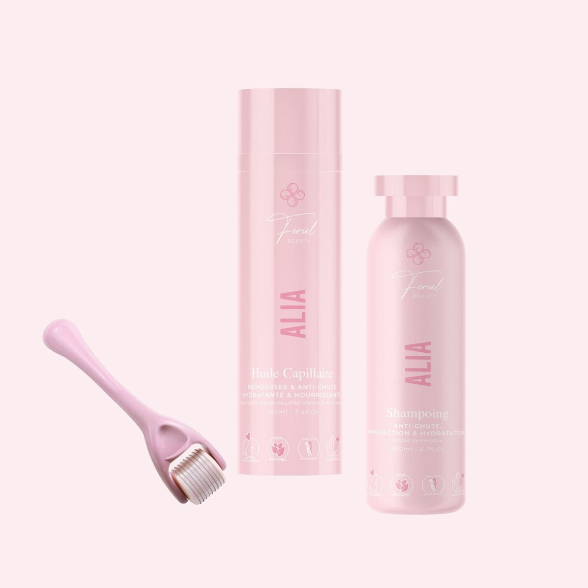 La Box Gamme Alia  : 1 huile Alia 200ml + 1 shampoing Alia 200ml + Un derma-roller